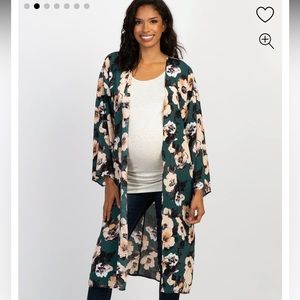PinkBlush Green Floral Print Chiffon Long Maternity Cover Up | Small